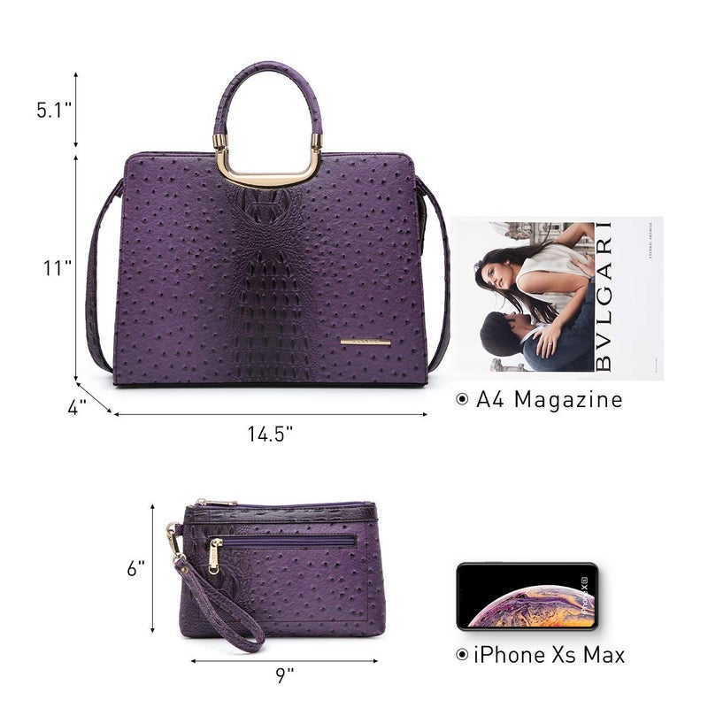 DASEIN Womens Handbag Top Handle Shoulder Bag Tote Satchel Purse Work Bag with Matching Wallet (3-Ostrich Purple) Large - Image 3